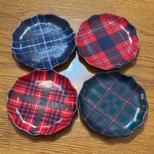 4 Small Plaid Ceramic Bread Dessert Plate Set 5.5” Juliana